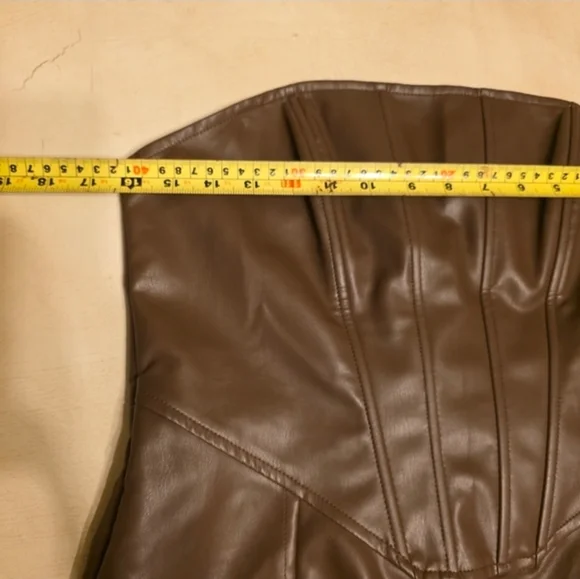 L.A. HEARTS PACSUN Chocolate Brown Faux Leather Corset Mini Dress - Size L. - Picture 11 of 14
